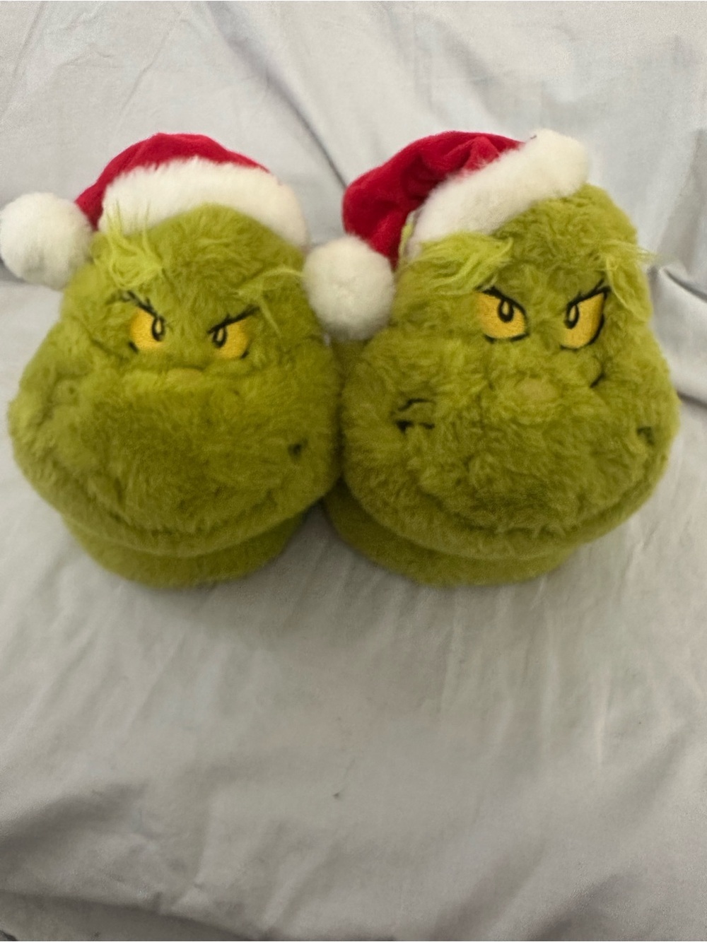 Grinch Plush Holiday Slippers - Green with Red Hats